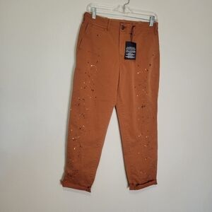 New gap size 4 straight high rise copper brown paint splattered khakis